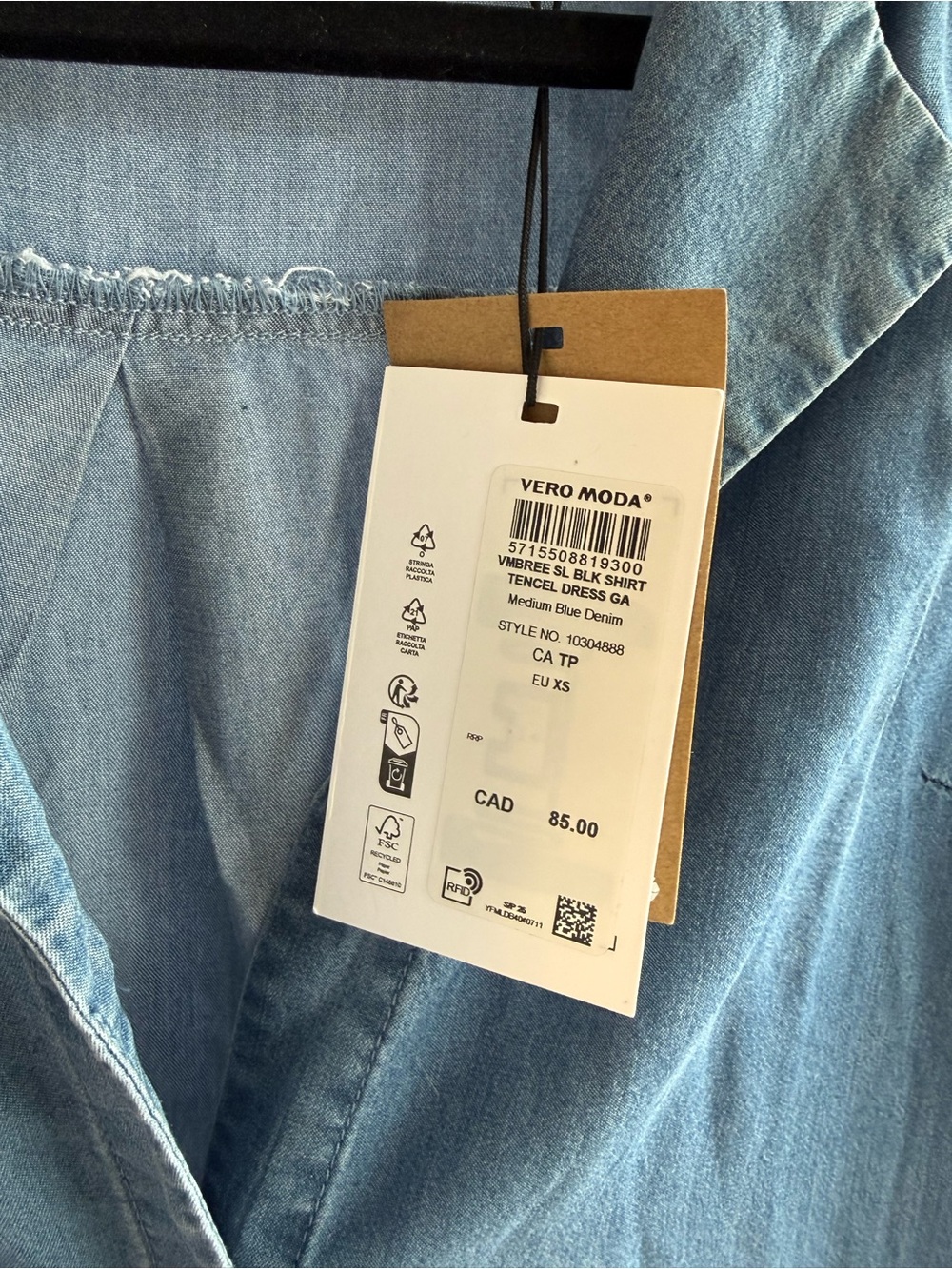 BNWT Vero Moda Denim Light Blue Shirt Dress XS - Picture 7 of 8